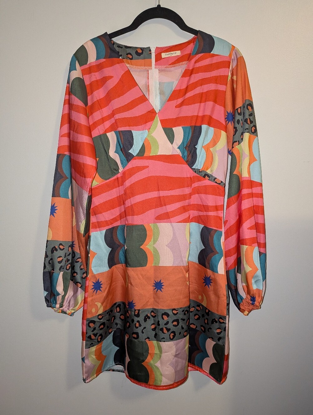 Sunday Up Multicolor Pink Red Orange Patterned Dress Top Size Medium